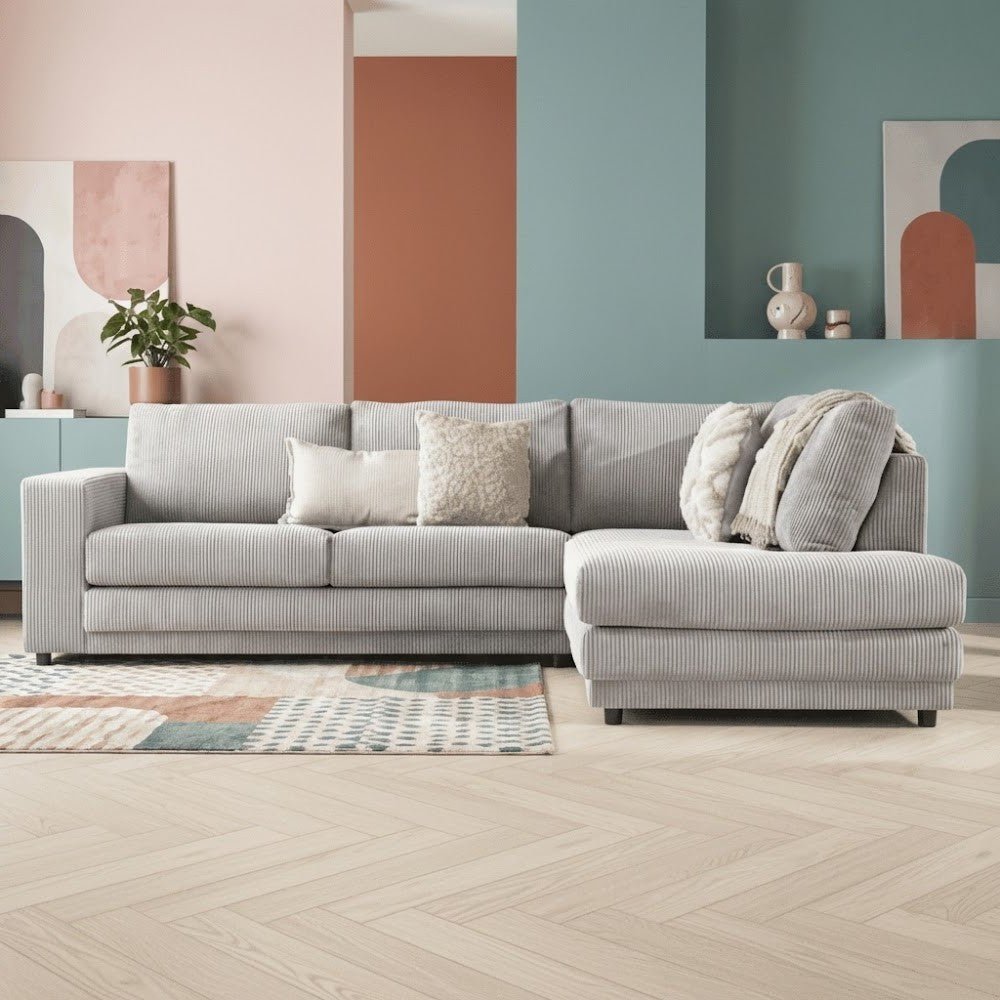 Ecksofa hellgraues Rippstoff-Sofagarnitur Gabi - rechts