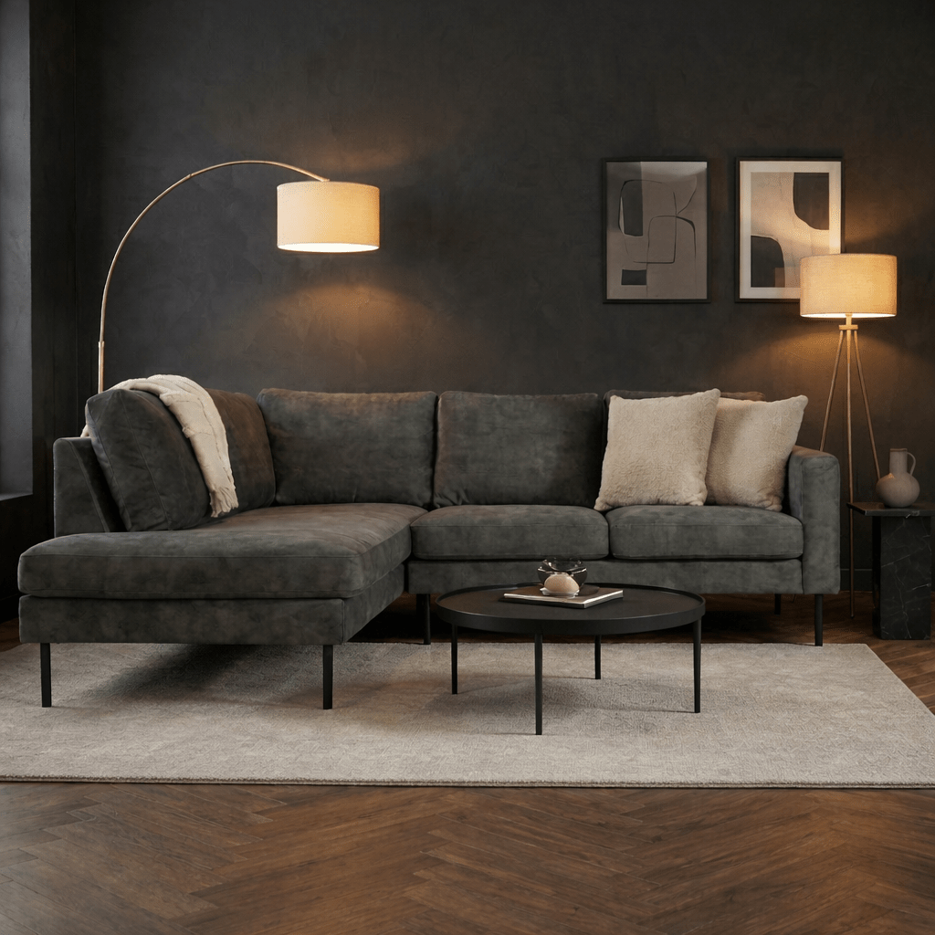 Ecksofa aus grünem Samt mit hohen Beinen Gaya - links