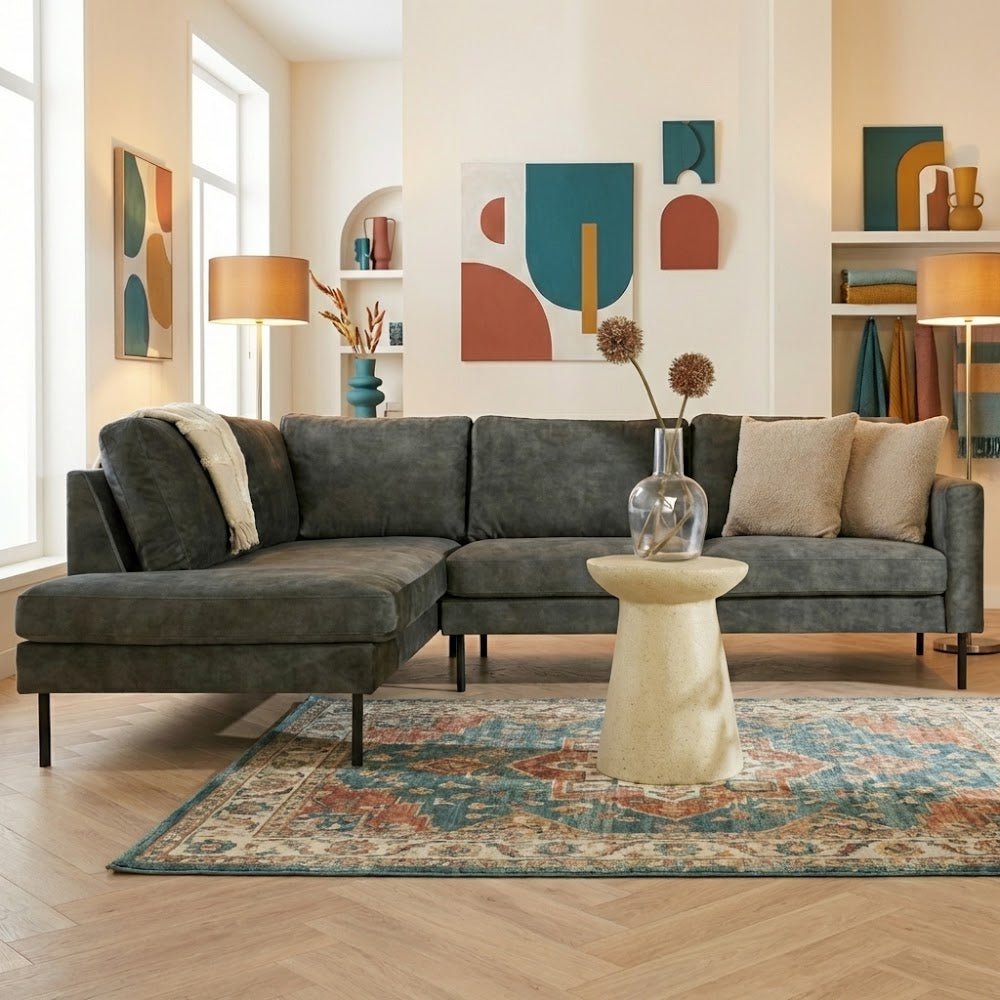 Ecksofa aus grünem Samt mit hohen Beinen Gaya - links