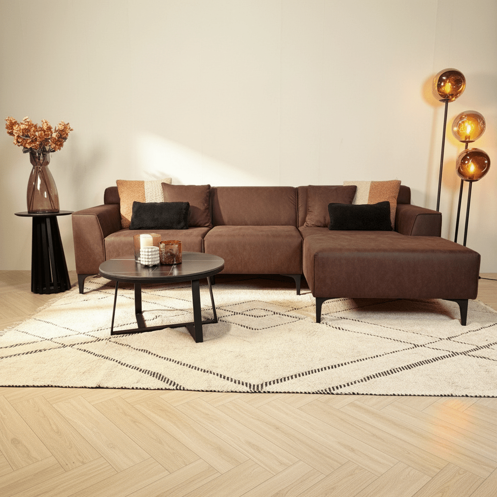 Hoekbank met compacte lounge bruin microvezel Davidson - rechts