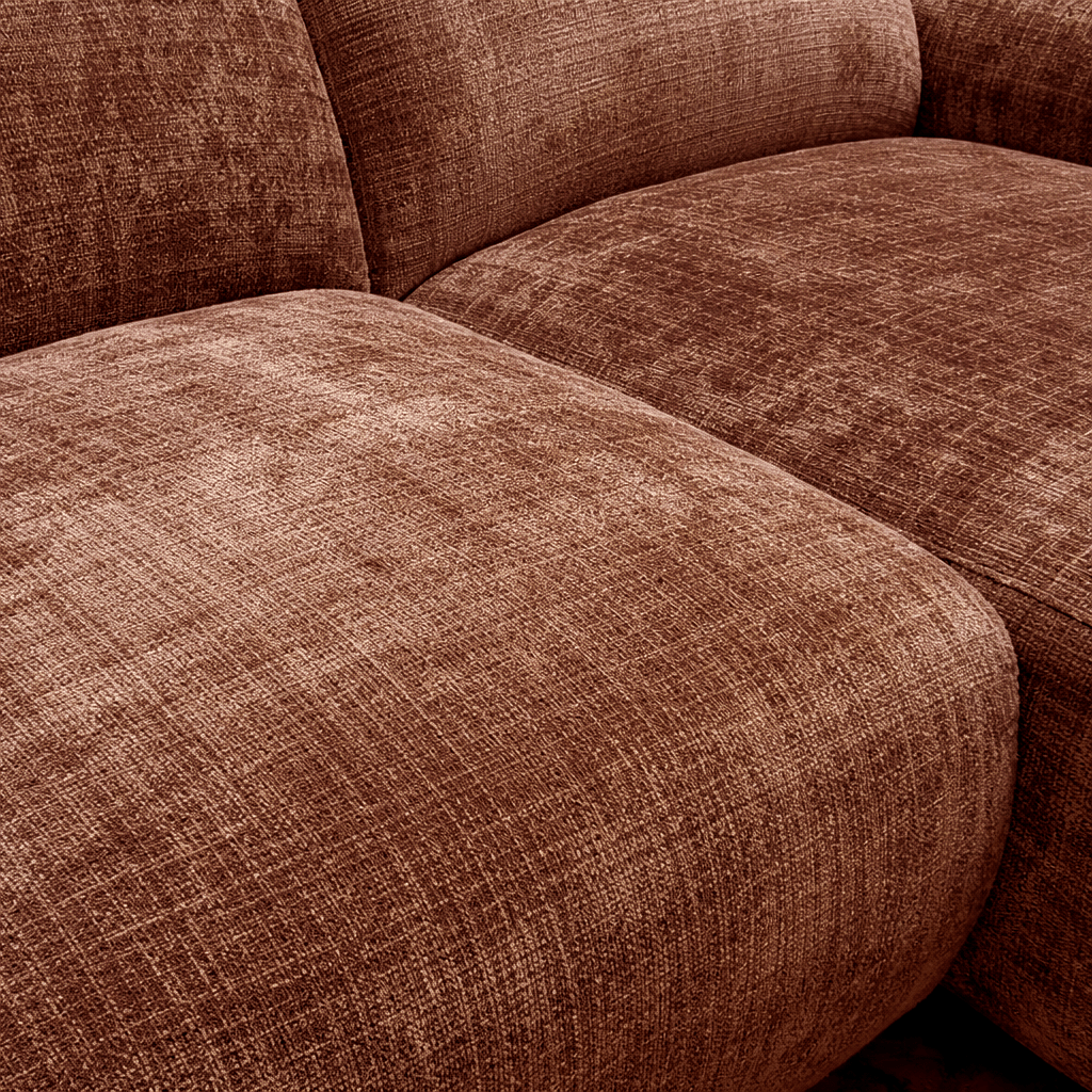 Ecksofa mit kupferfarbenem Chenille-Stoffbezug, Modell Shane - rechts