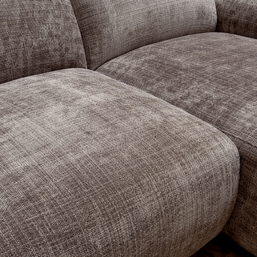 Ecksofa mit taupefarbenem Chenille-Bezug, Modell Shane - rechts