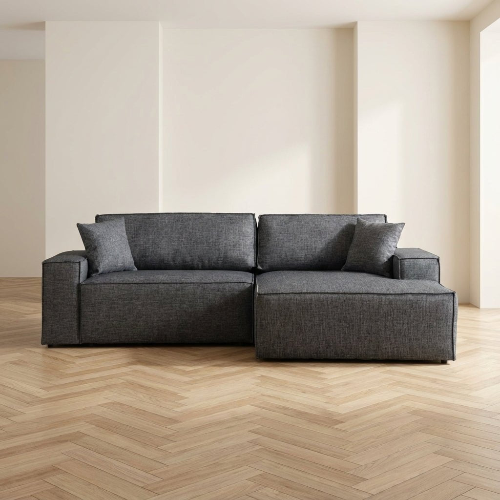 Ecksofa mit Schlaffunktion Rechts Pirlo Dark Grey Stimmungsfoto in Modern Innenraum