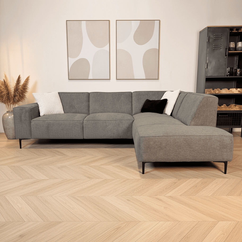 Ecksofa Taupe Chenille Gemäleerd Ravi – rechts