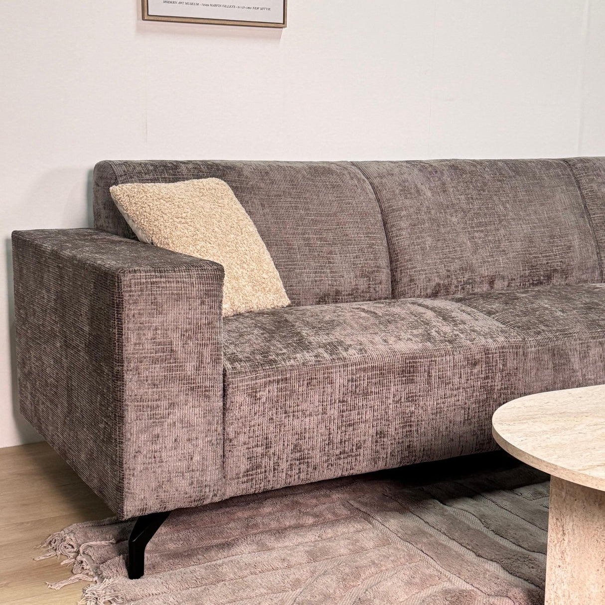 Ecksofa mit Chaiselongue in Taupe Chenille Stoff Manon - rechts