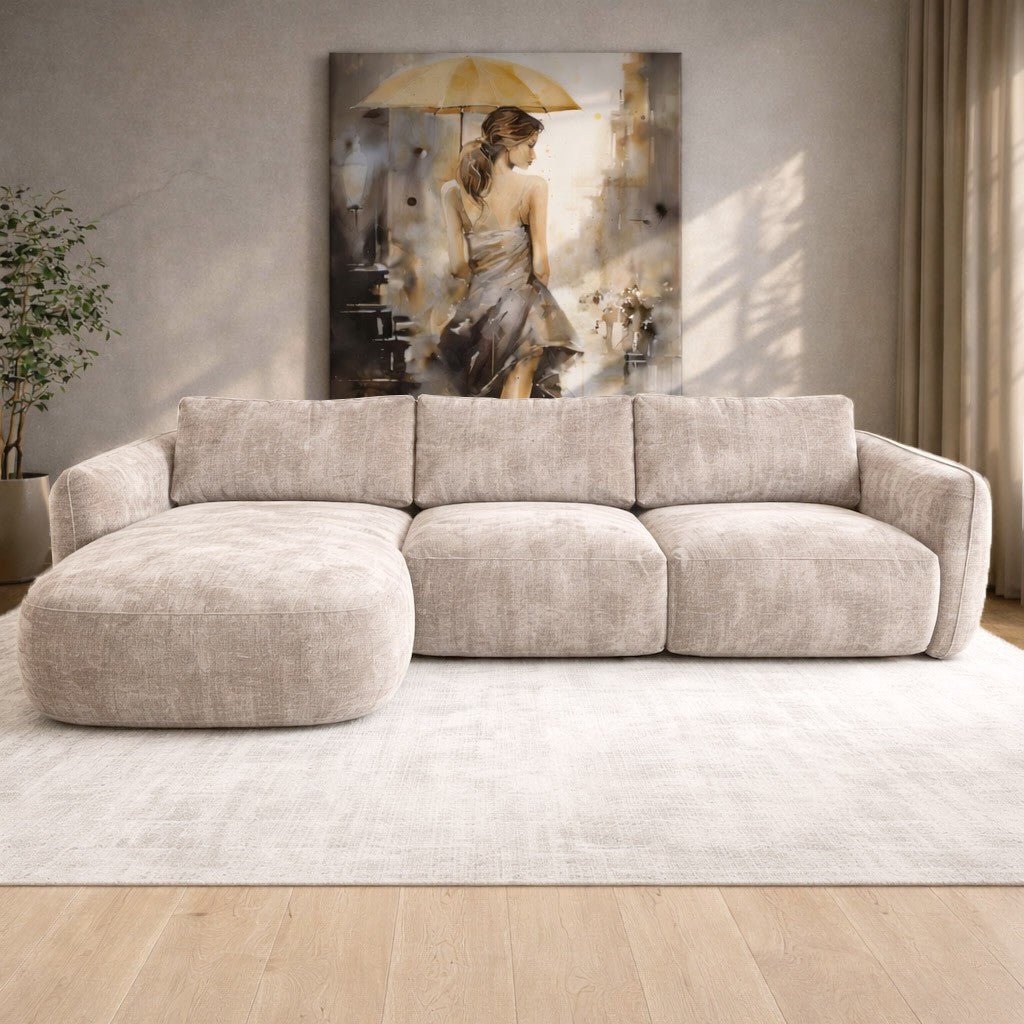 Ecksofa Chaiselongue beige Strukturstoff Dwayne – links