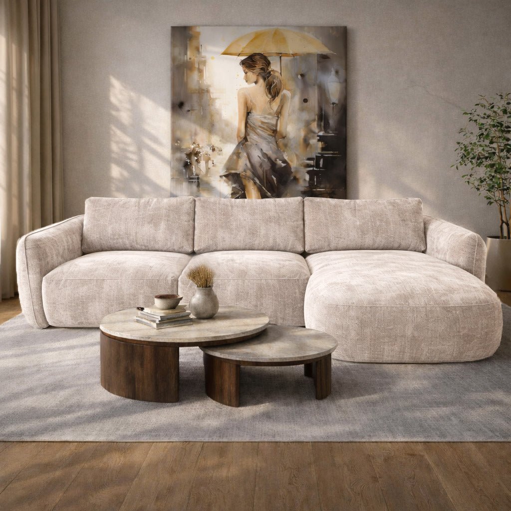 Ecksofa Chaiselongue beige Strukturstoff Dwayne – rechts