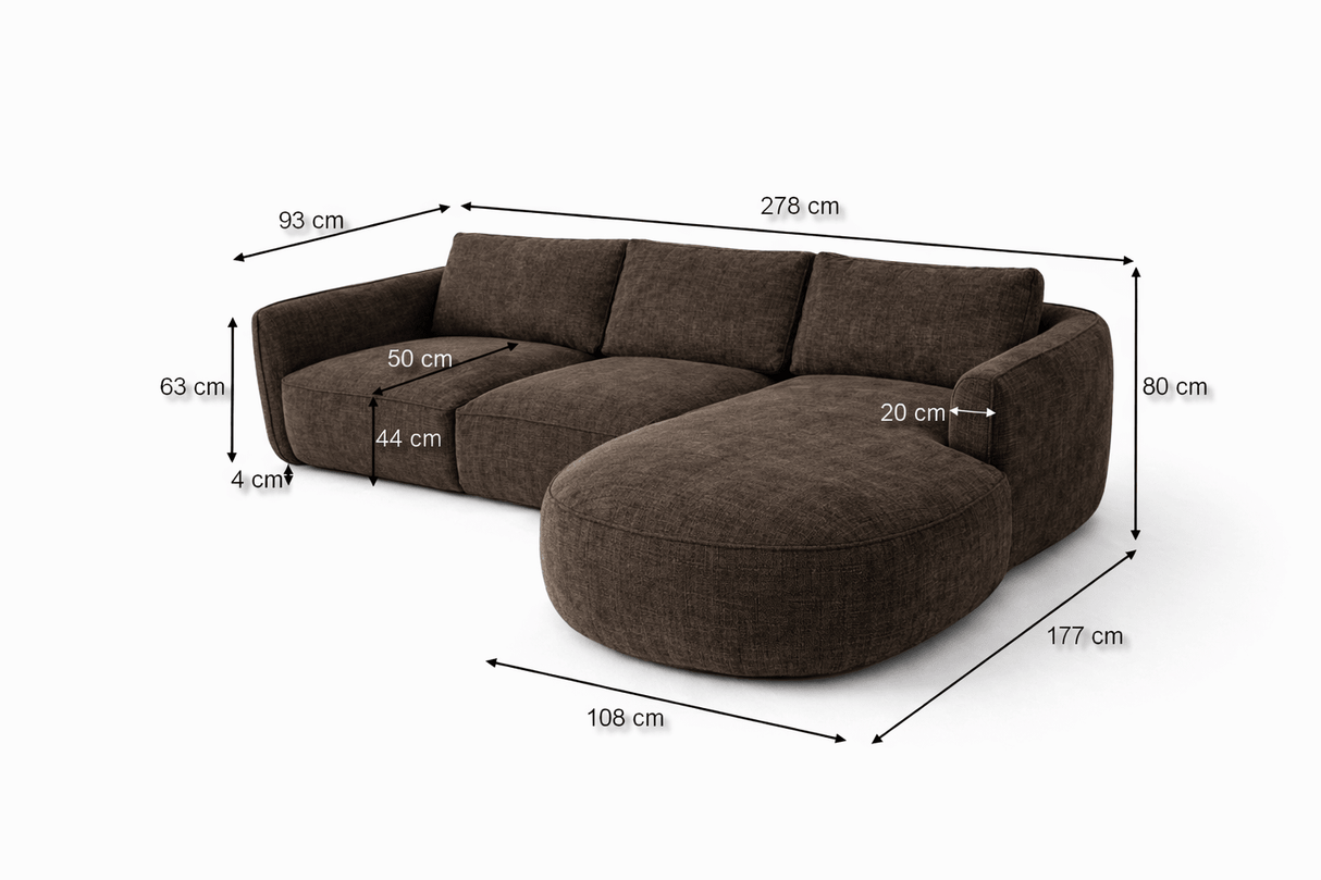 Ecksofa rundes Longue aus mokkabraunem Samt mit Strukturstoff Dwayne – rechts