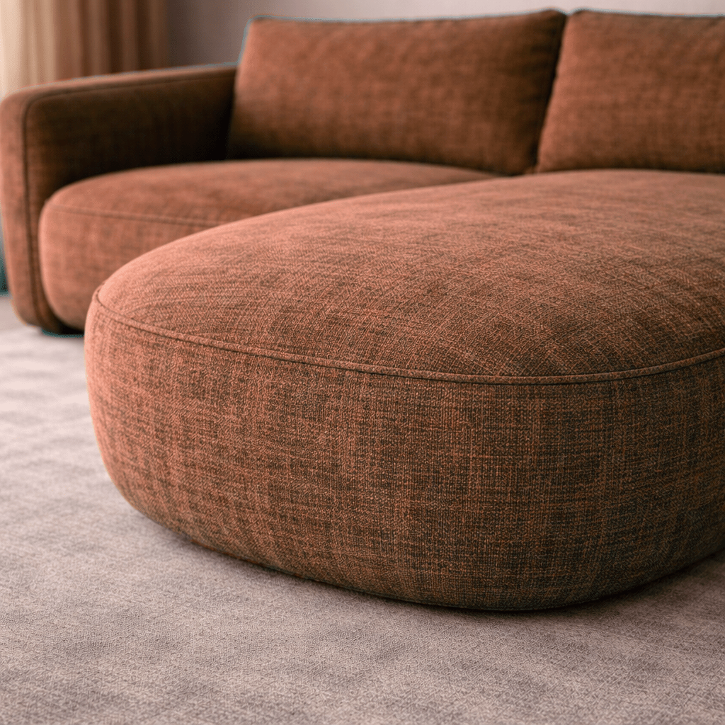 Ecksofa Chaiselongue Kupfer Strukturstoff Dwayne – rechts