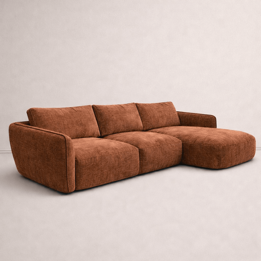 Ecksofa Chaiselongue Kupfer Strukturstoff Dwayne – rechts