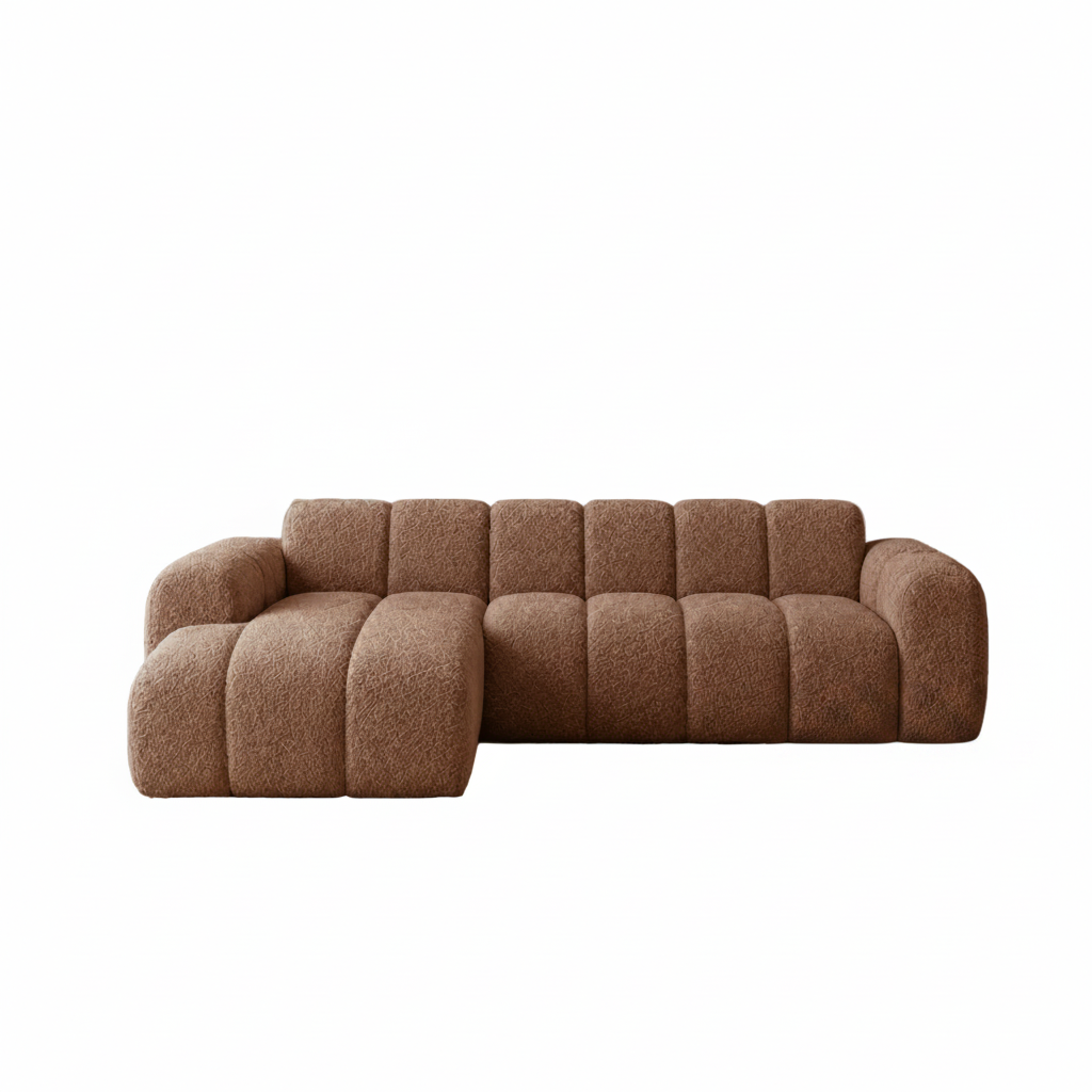 Ecksofa mit Lounge-Stoff aus weichem braunem Bouclé – Streifen – rechts – Brix