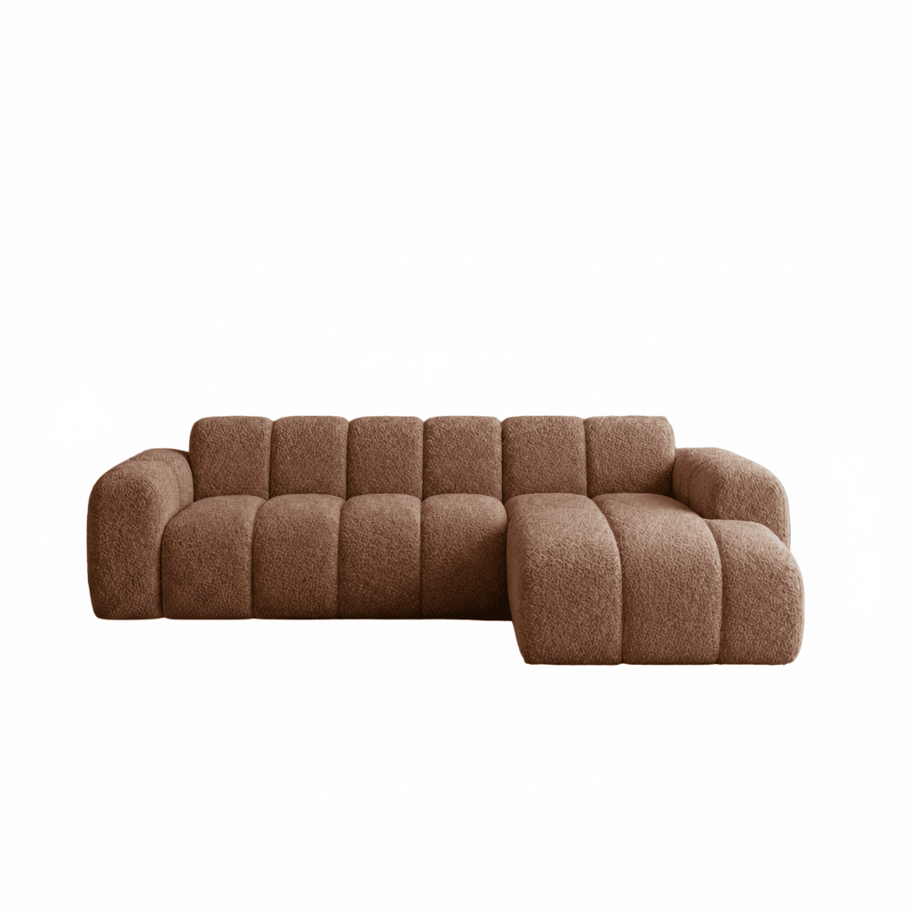Ecksofa mit Lounge-Stoff aus weichem braunem Bouclé – Streifen – rechts – Brix