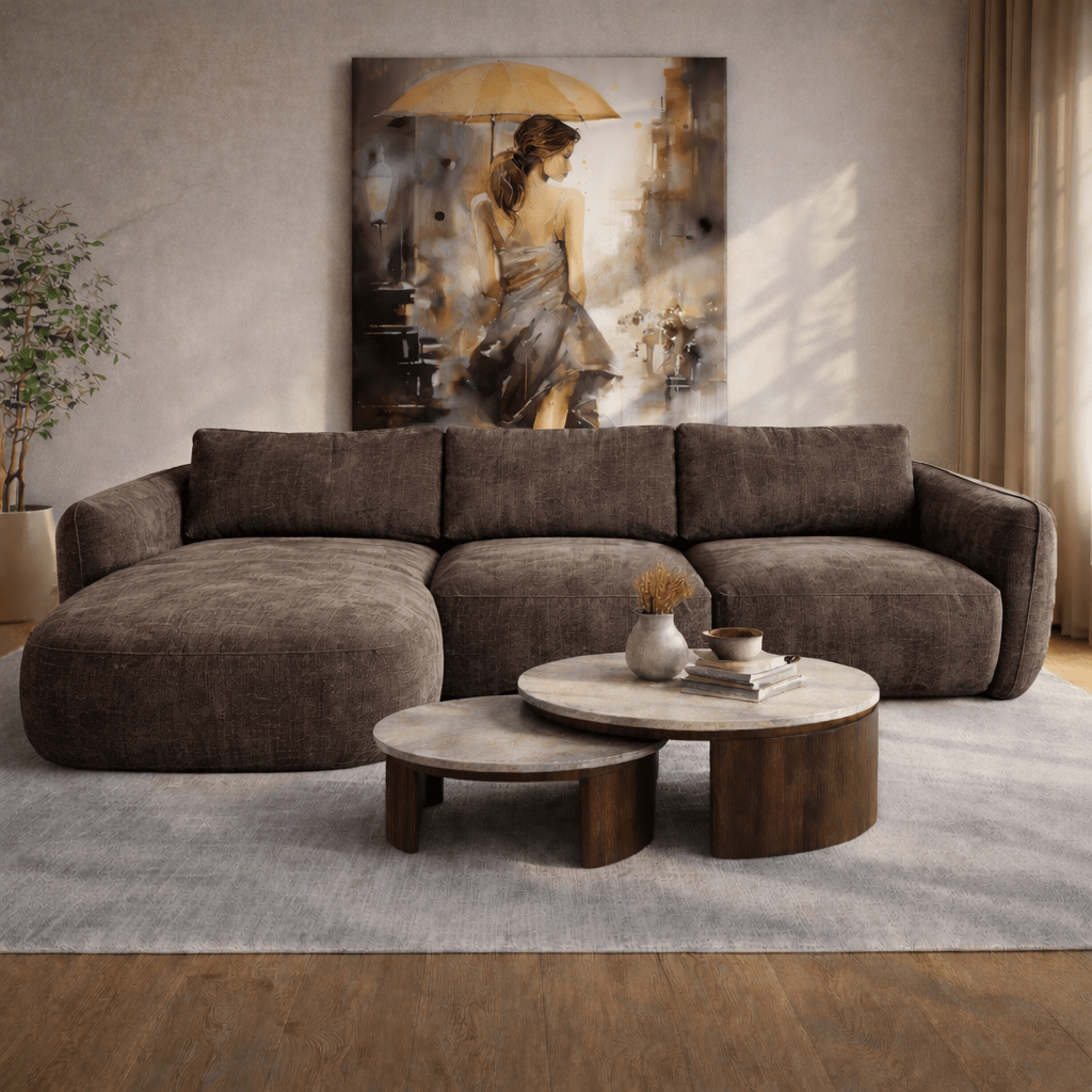 Ecksofa Chaiselongue mokka braun Strukturstoff Dwayne – links