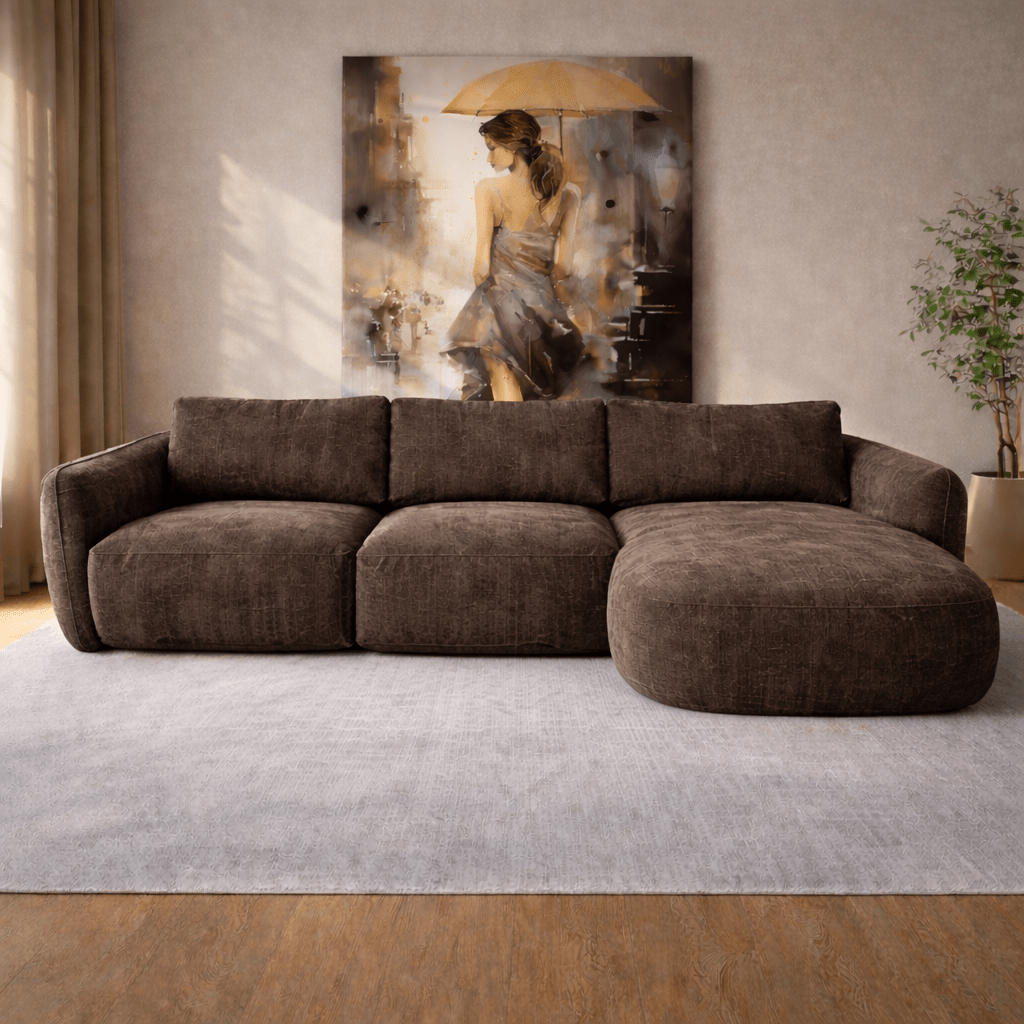 Ecksofa Chaiselongue mokka braun Strukturstoff Dwayne – rechts