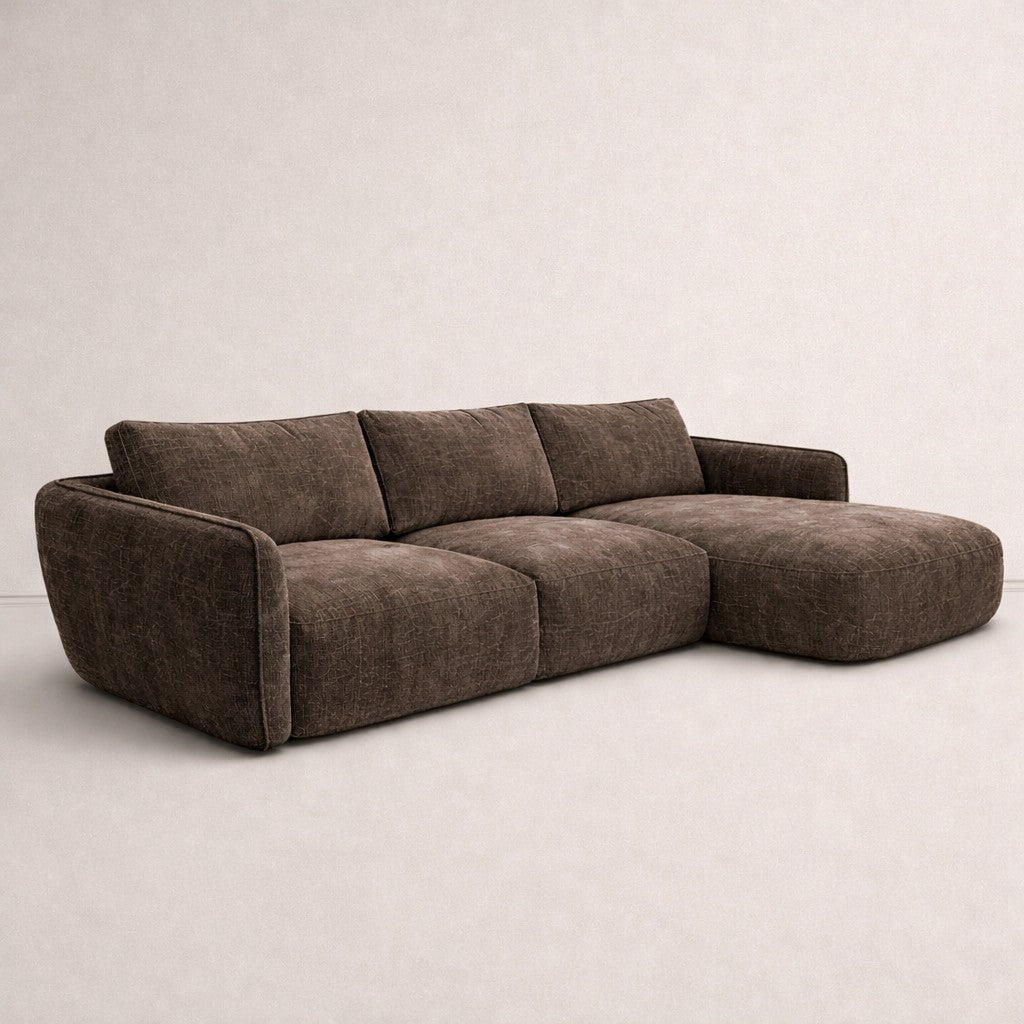 Ecksofa Chaiselongue mokka braun Strukturstoff Dwayne – rechts