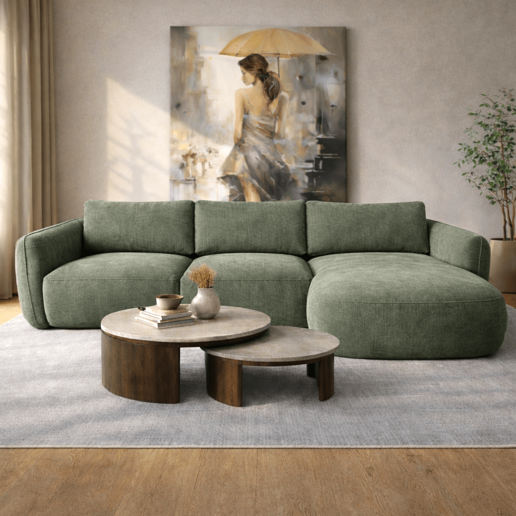 Ecksofa Chaiselongue olivgrün Strukturstoff Dwayne – rechts