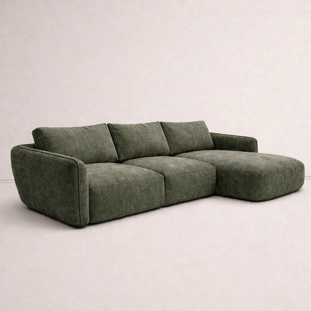 Ecksofa Chaiselongue olivgrün Strukturstoff Dwayne – rechts