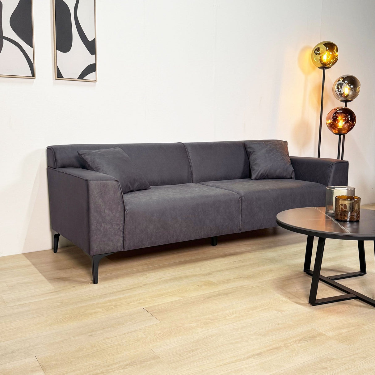 3-Sitzer Bank aus Anthrazit-Mikrofaserstoff Davidson