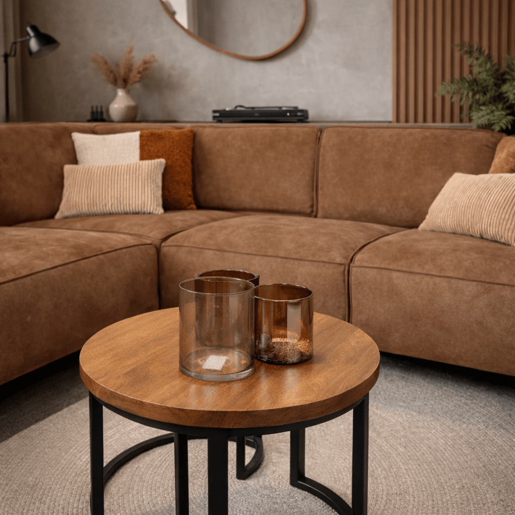 Industrielles Ecksofa aus cognacfarbenem Öko-Leder Brisbane – links