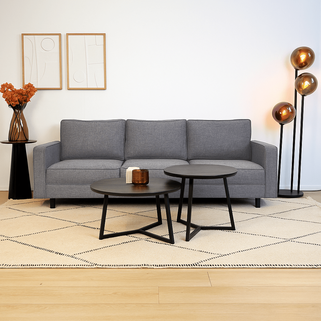 3-Sitzer Sofa Kale Leinenstoff grau - bequeme Kissen