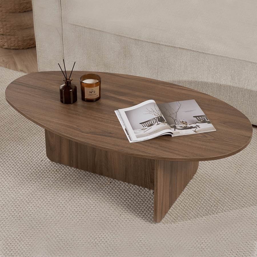 Kieselförmiger Couchtisch Walnuss Japandi – 120 x 60 cm – Baro