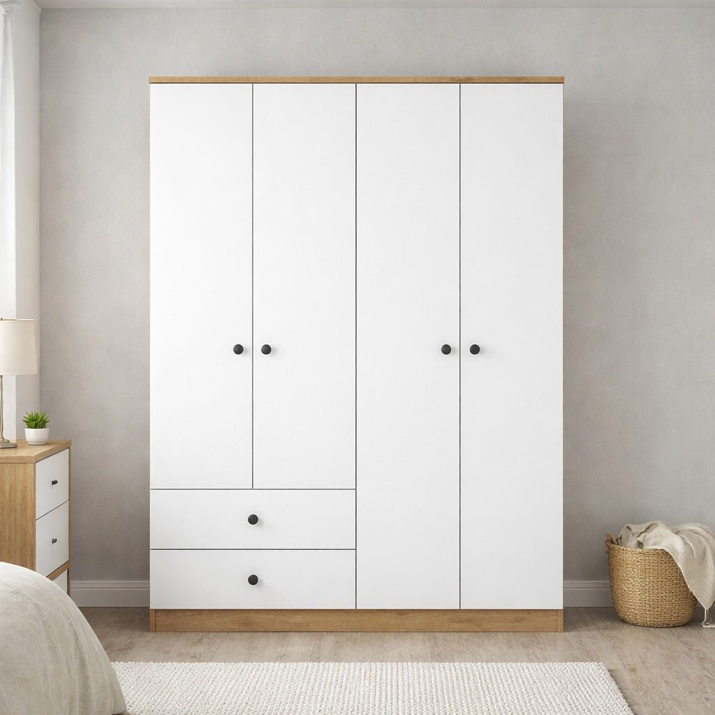 Kledingkasten - Kledingkast Walnoot Wit Melamine - Hang en leg - 120x170x42,5 cm - Aspen - Dimehouse