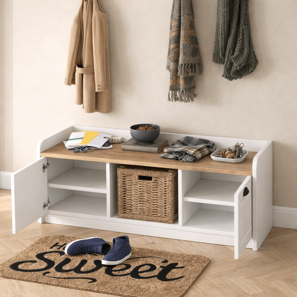 Meubelsets - Meubelset Kapstok - Schoenenkast - Wit - Eiken Melamine - Hally - Dimehouse
