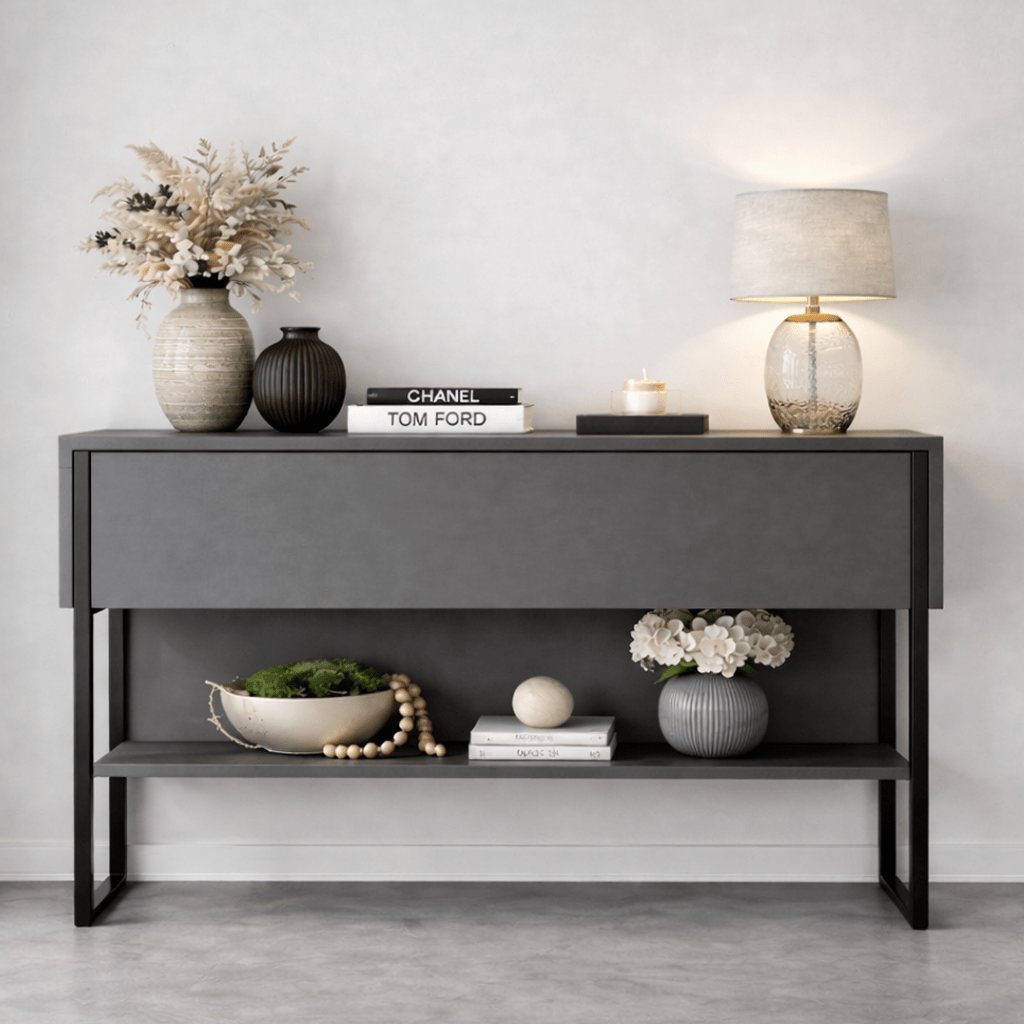 Modernes Sideboard Anthrazit Luxus 120x80x30 - Schwarzes Gestell - Ein Fach