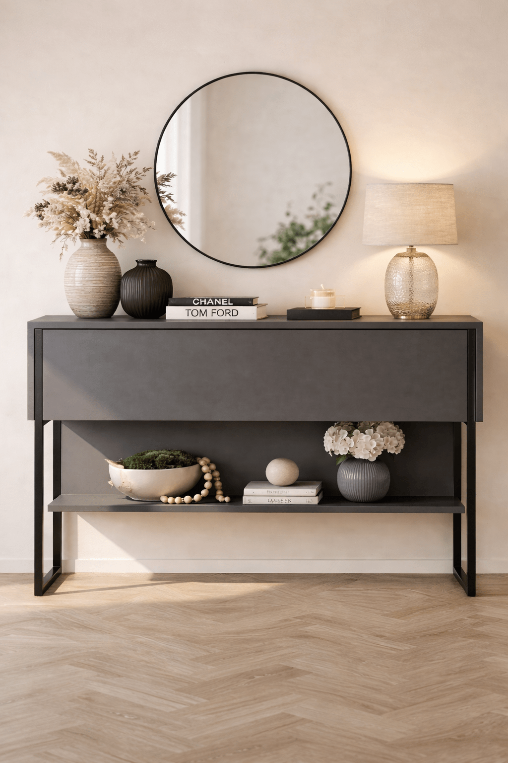 Modernes Sideboard Anthrazit Luxus 120x80x30 - Schwarzes Gestell - Ein Fach