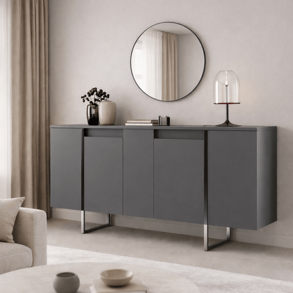 Modernes Sideboard Anthrazit Luxus 160x80x35 - Silberrahmen