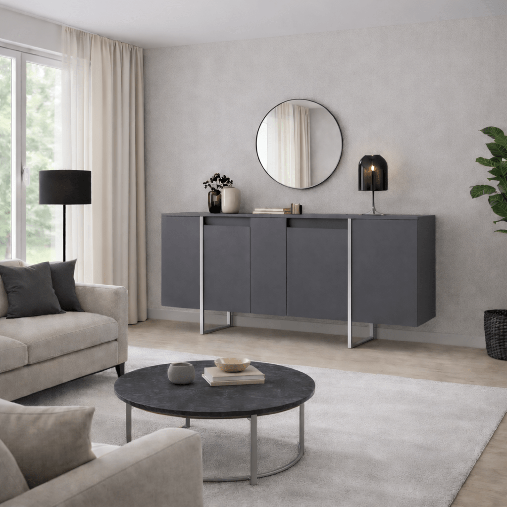 Modernes Sideboard Anthrazit Luxus 160x80x35 - Silberrahmen