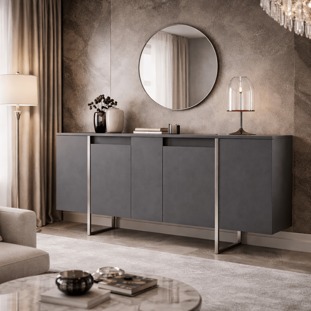 Modernes Sideboard Anthrazit Luxus 160x80x35 - Silberrahmen