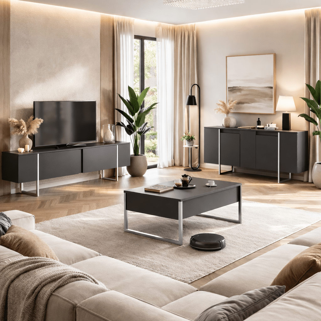 Modernes Sideboard Anthrazit Luxus 160x80x35 - Silberrahmen