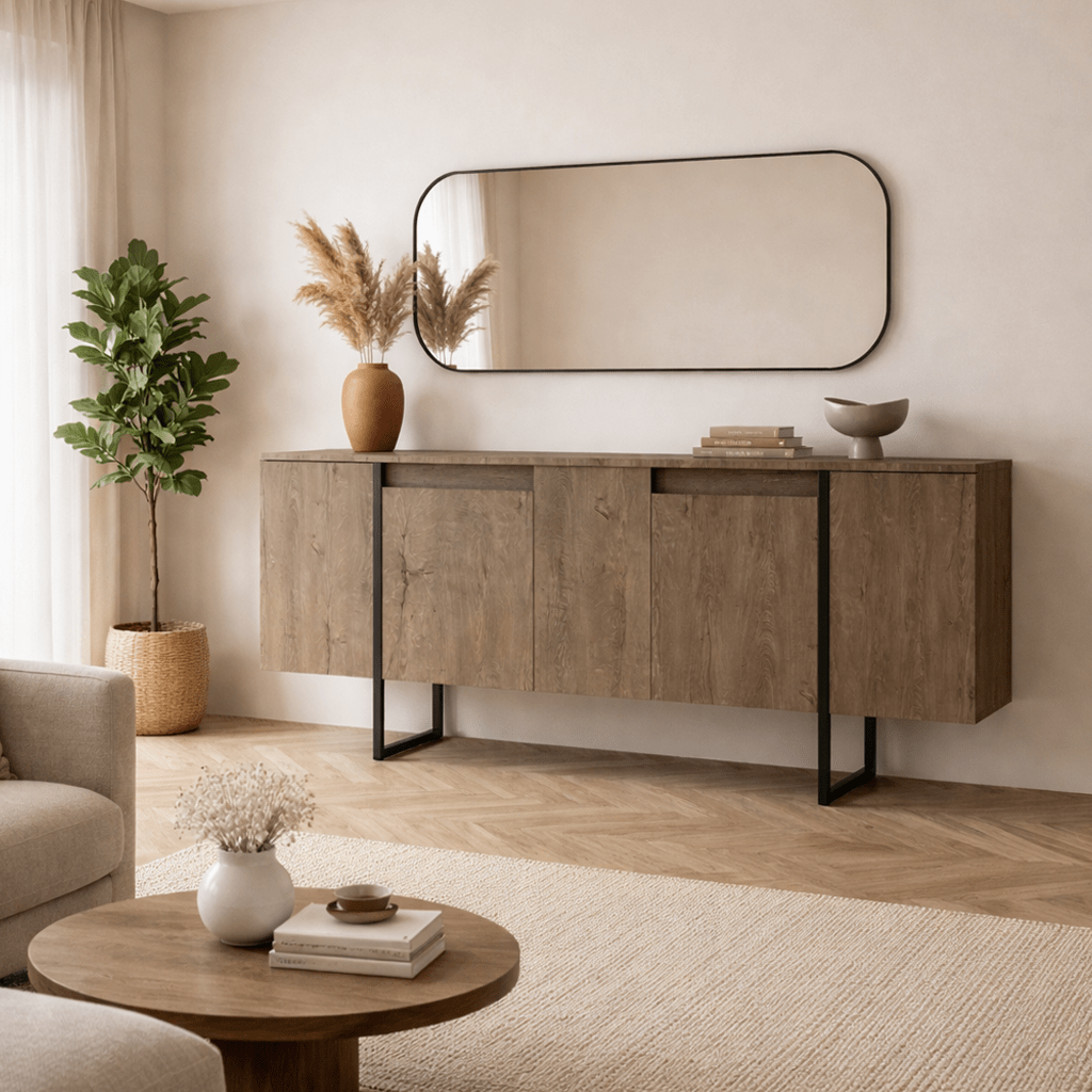 Moderne Kommode Walnuss Luxus 160x80x35 - Schwarzer Rahmen