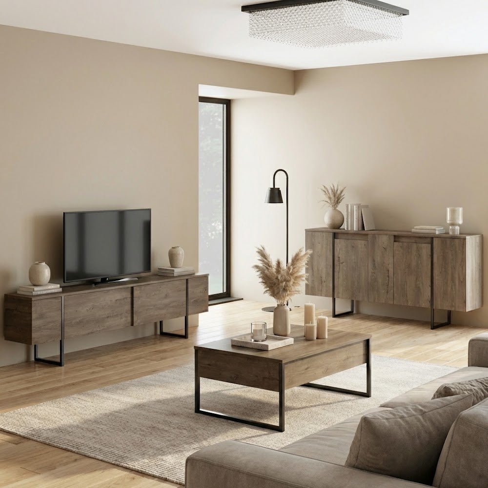 Moderne Kommode Walnuss Luxus 160x80x35 - Schwarzer Rahmen