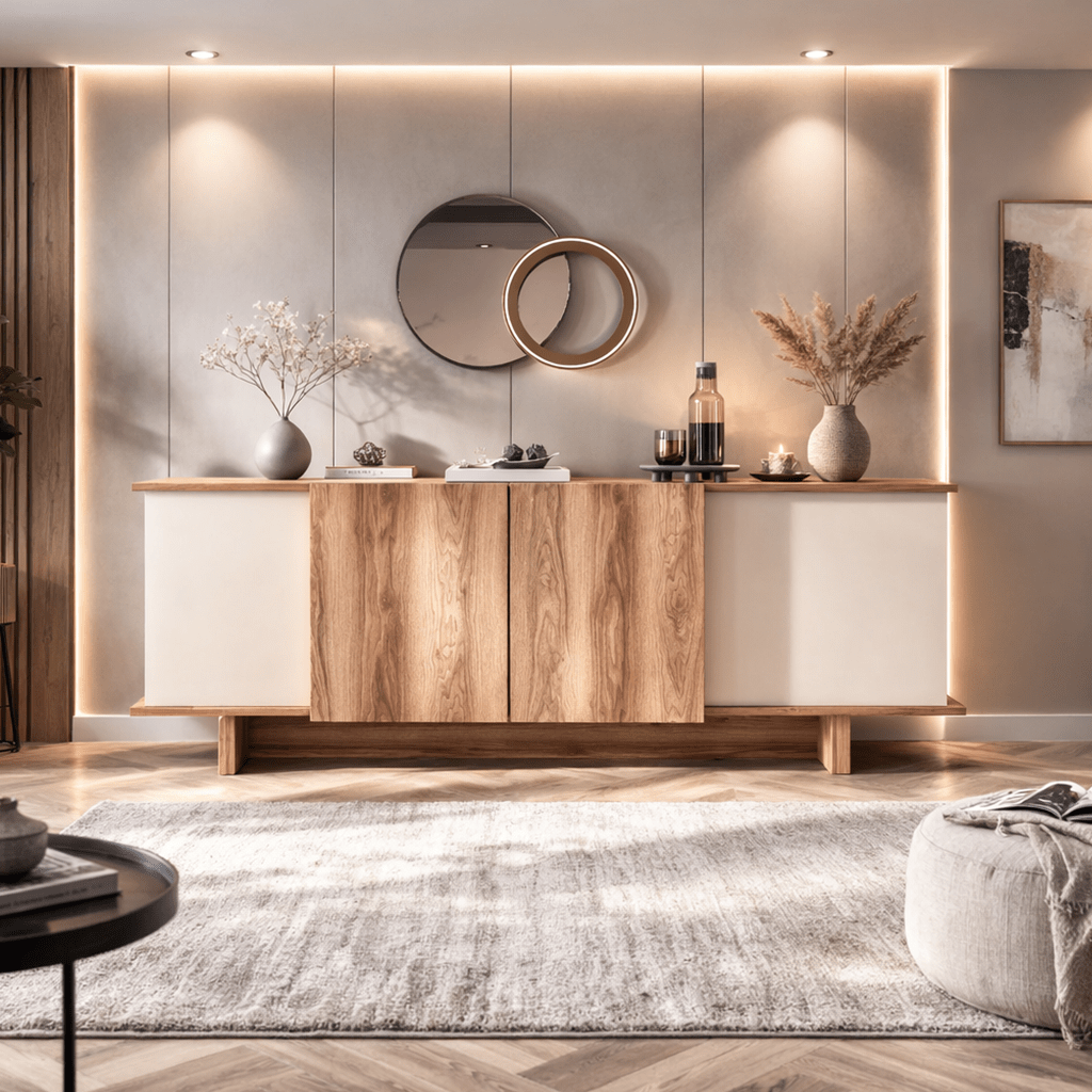 Modern Sideboard Sand-Walnuss-Optik Melamin Diana 180 cm
