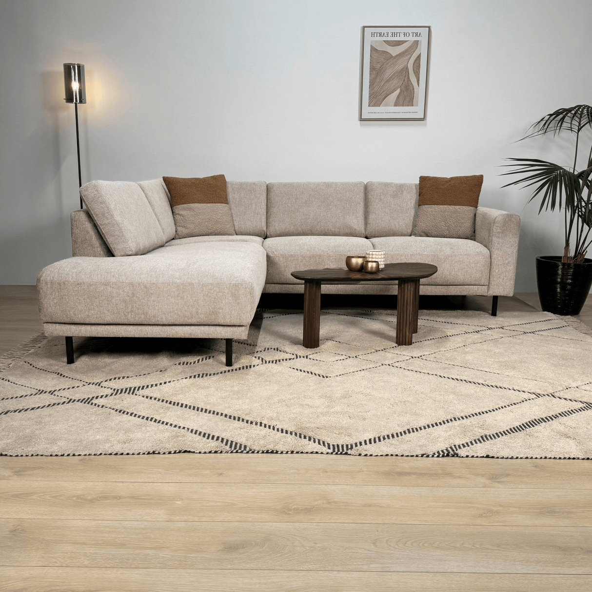 Modernes 3-Sitzer Ecksofa links beige Stoff Aniko mit Liege 240x197x78 cm