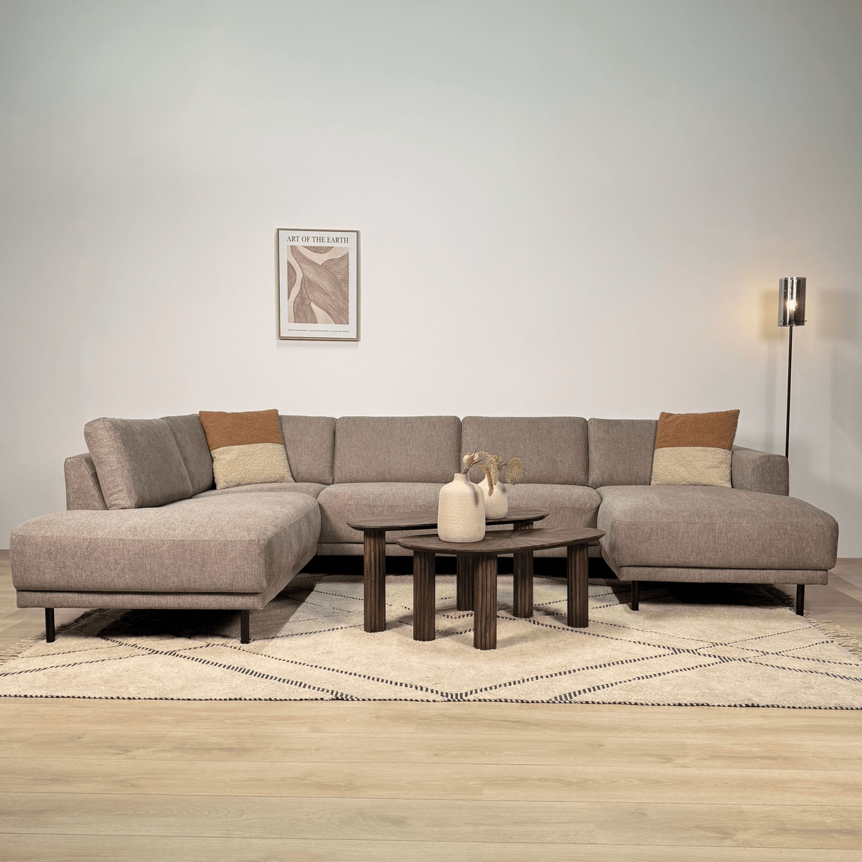 Modernes U-Sofa Ecksofa links, taupe Stoff Aniko, 310x197x78 cm