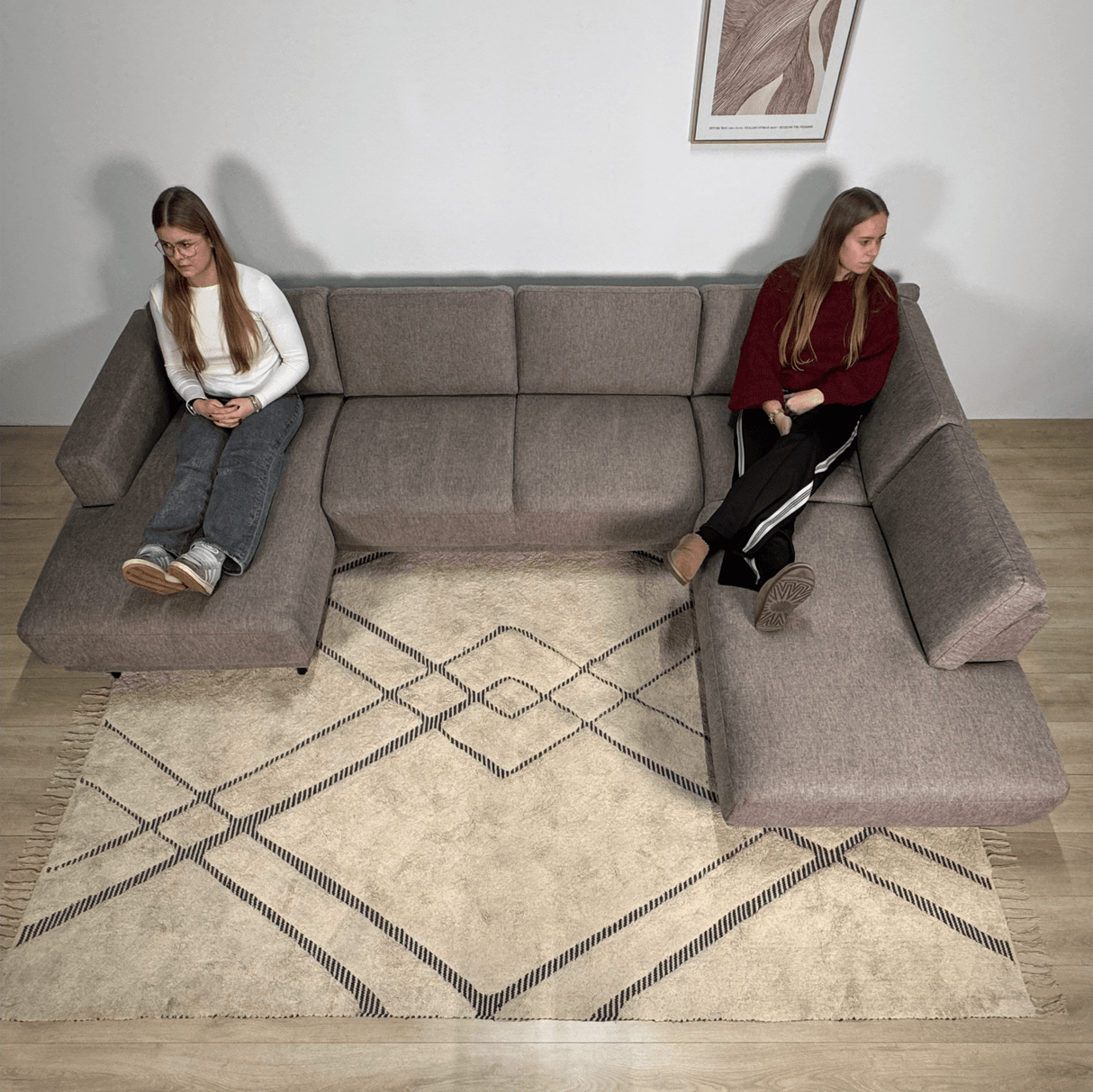 Modernes U-Sofa Ecksofa rechts taupe Stoff Aniko 310x197x78 cm