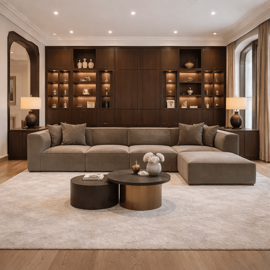 Modulares XXL-Ecksofa, taupefarbenes Leinen, 430 cm breit, Sora