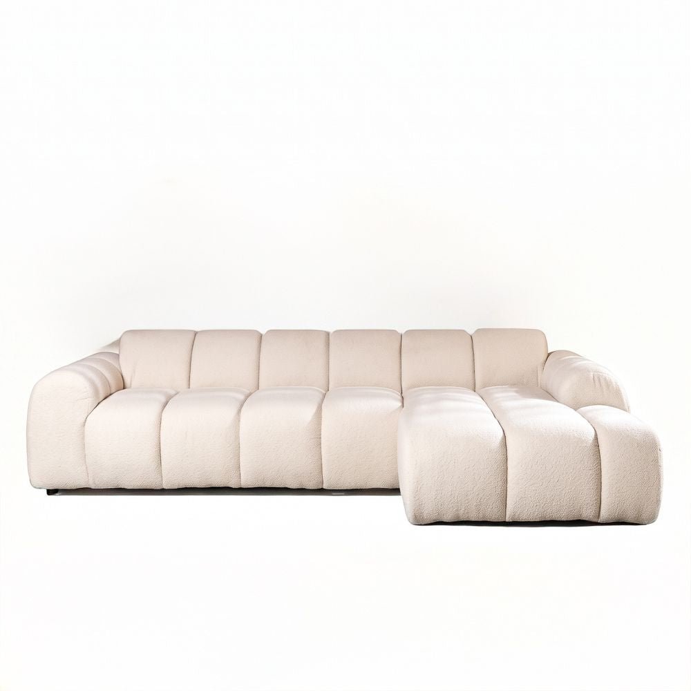 Banken-Ecksofa mit Loungebeige Bouclé Stoff - Streifen - rechts - Brix -Dimehouse