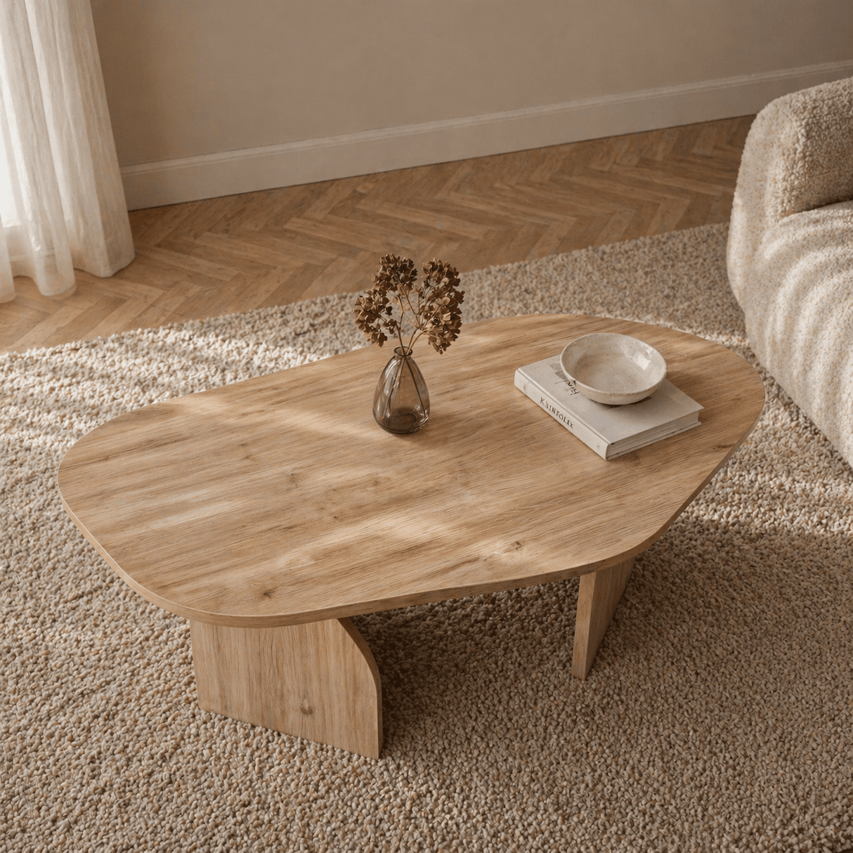 Bio Couchtisch Eiche Melamin Japandi – 105 x 65 cm – Regal