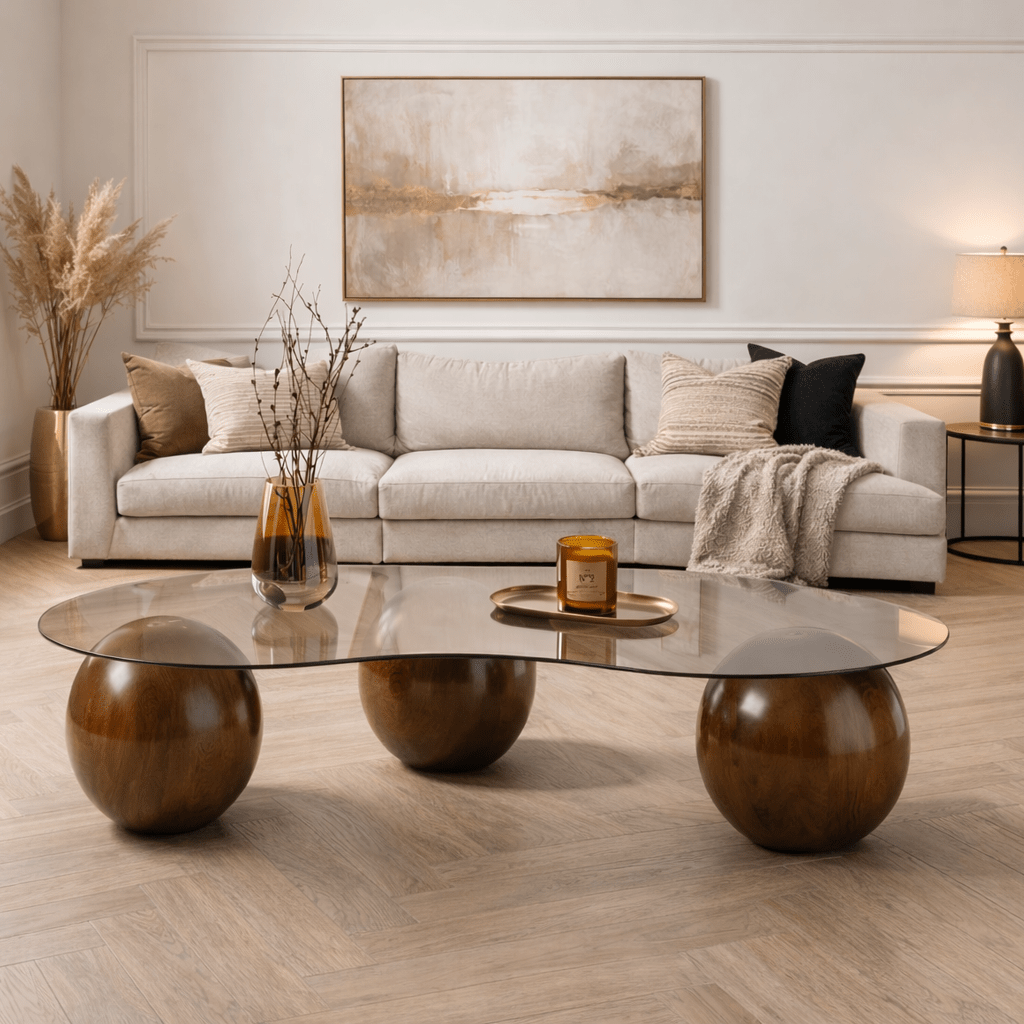 Wohnzimmertisch Sphere Walnuss und Bronze 120x70 cm Walnuss Bronze Sicherheitsglas