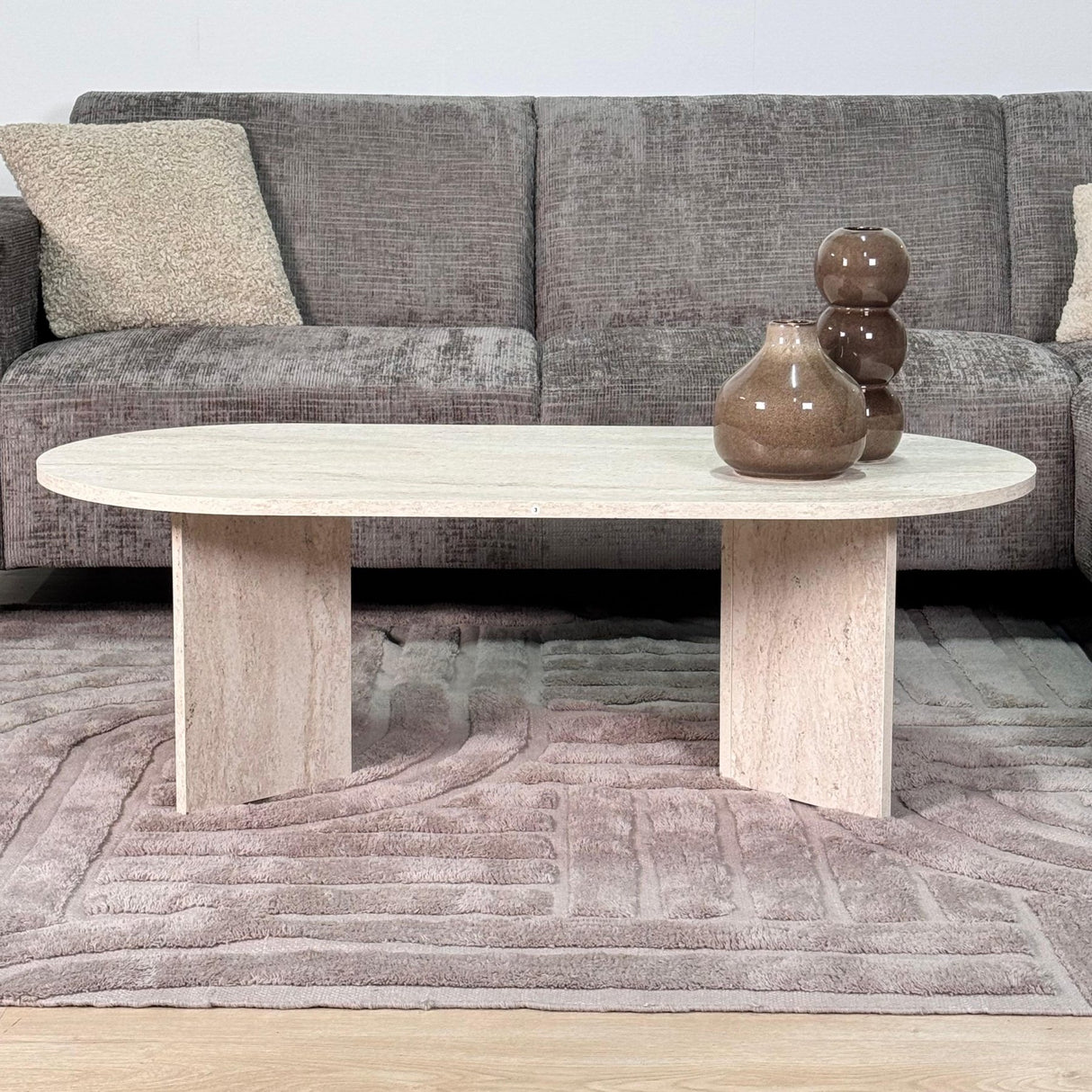 Ovaler Couchtisch Travertin-Look Sabla - 119x60