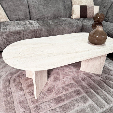 Ovaler Couchtisch Travertin-Look Sabla - 119x60