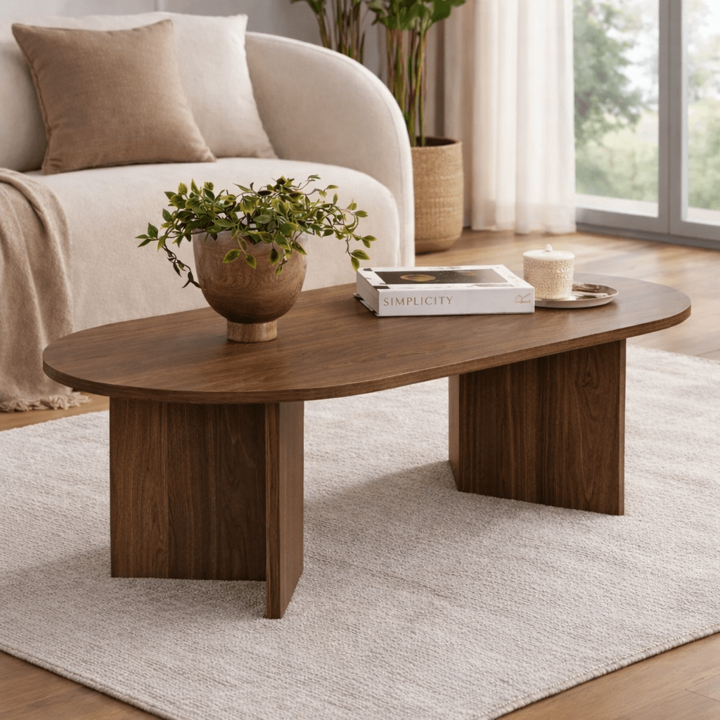 Salontafels - Ovale salontafel walnoot melamine - Japandi - 119x60 cm - Sota - Dimehouse