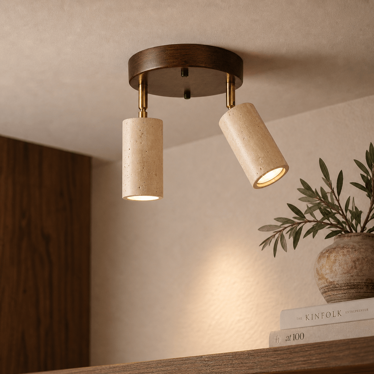 Hanglampen - Plafondlamp spot – Walnoot & Travertin - set van 2 - Akari - Dimehouse