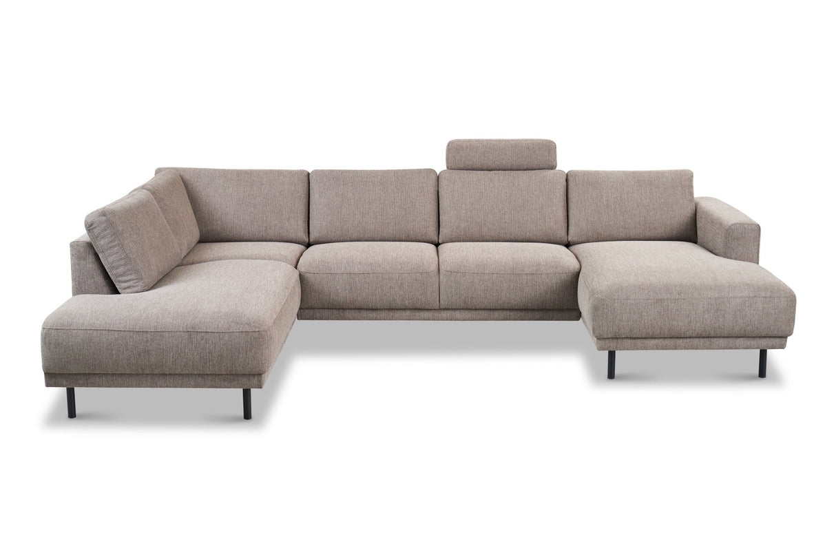 Modernes U-Sofa Ecksofa links, taupe Stoff Aniko, 310x197x78 cm