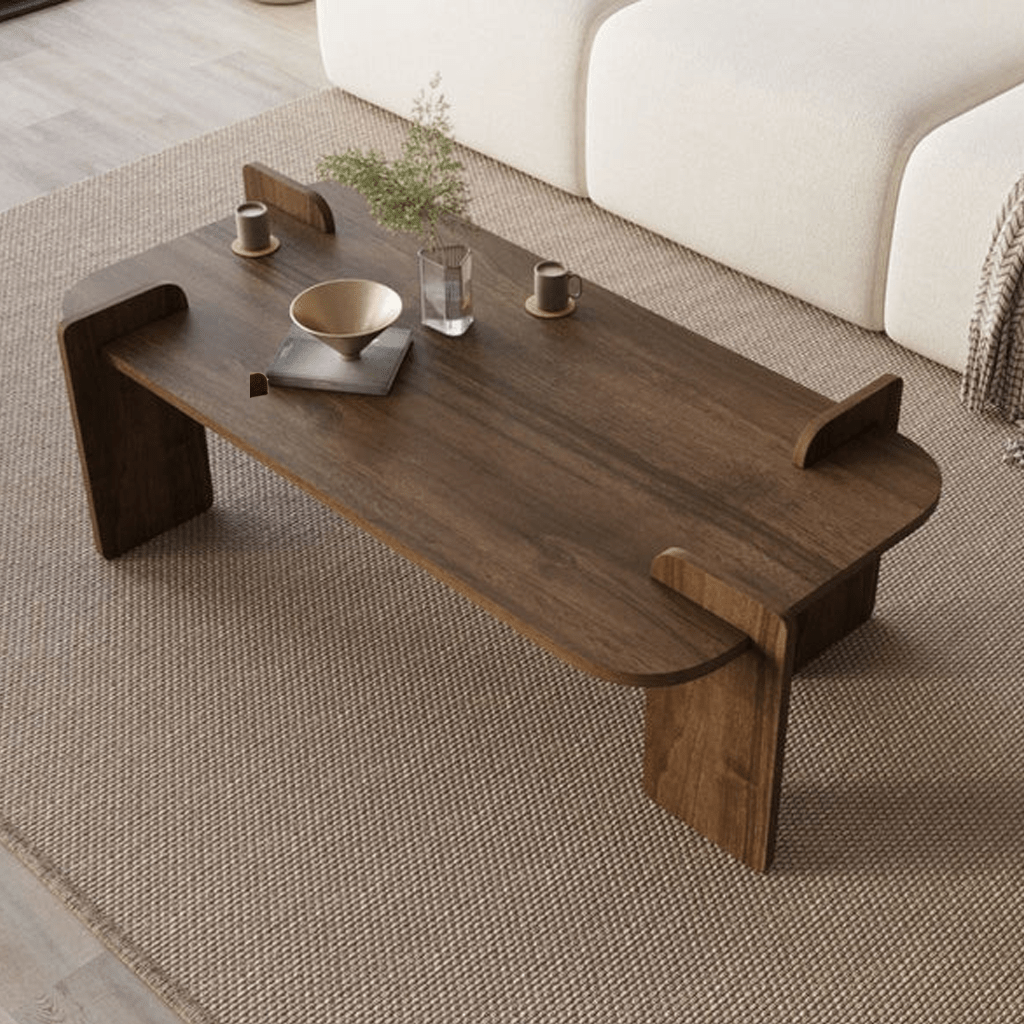 Salontafels - Salontafel Walnoot melamine Japandi - 120 x 60 cm - ronde hoeken - Lovge - Dimehouse