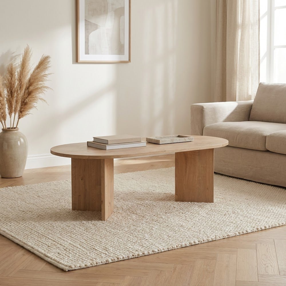 Salontafels - Ovale salontafel eiken melamine - Japandi - 119x60 cm - Sota - Dimehouse